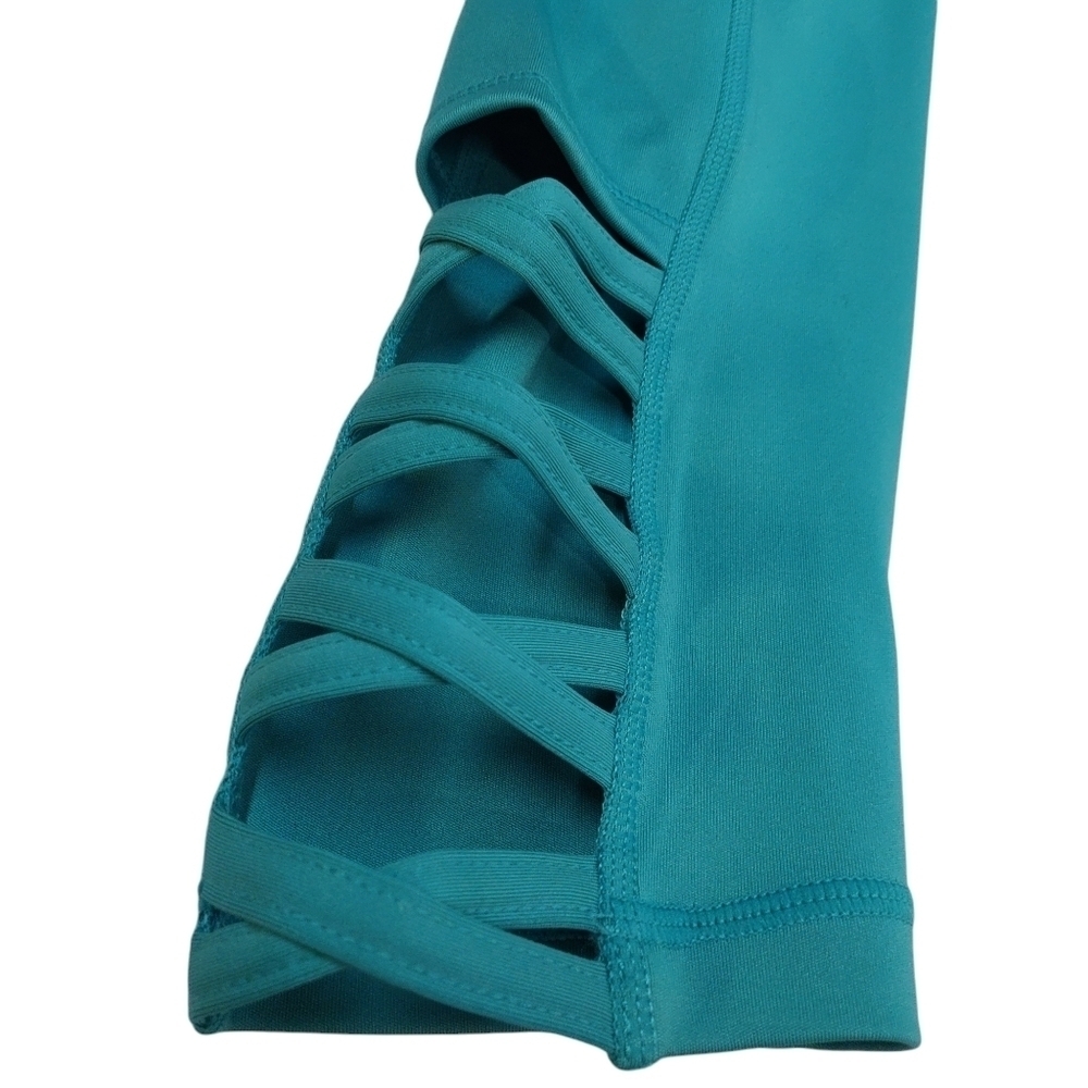 Active Women's Peacock Teal High Waist Criss-cross Ankle Leggings Size S NWT - Picture 9 of 11